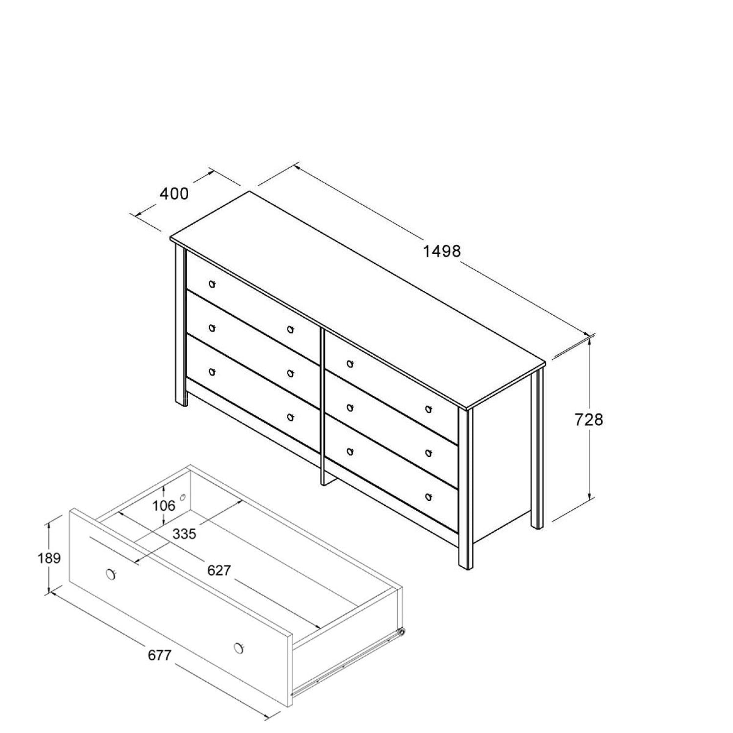 Cômoda para Quarto 6 Gavetas 149,8cm x 72,8cm Branco Ditália Móveis