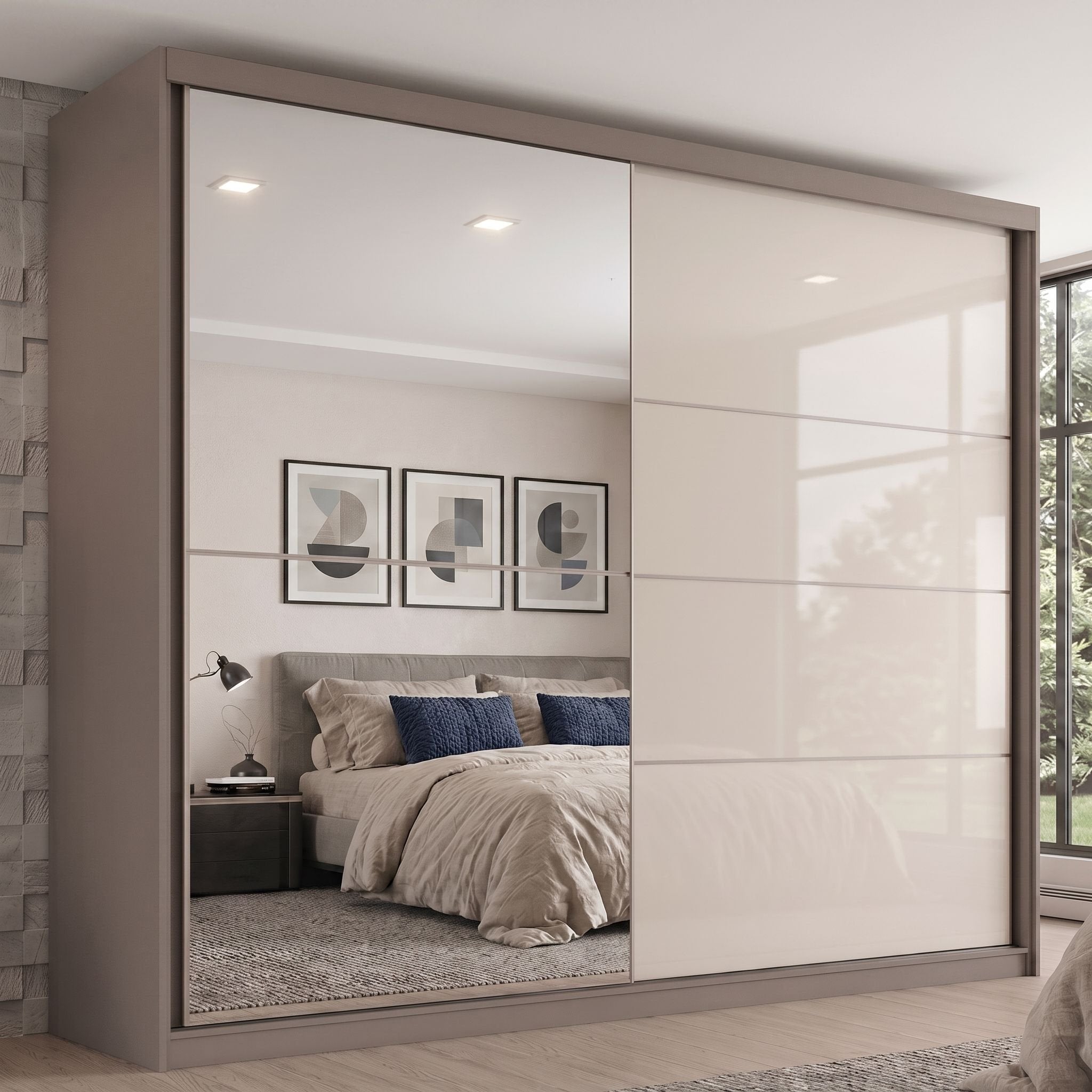Guarda-Roupa Casal Henn Dream 2 Portas Deslizantes com Espelho 100% MDF Off White/Avelã