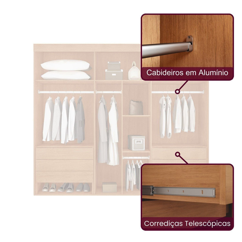 Guarda-Roupa Casal Coliseu 6 Portas 6 Gavetas 100 MDF Moderna Mobília Naturalle