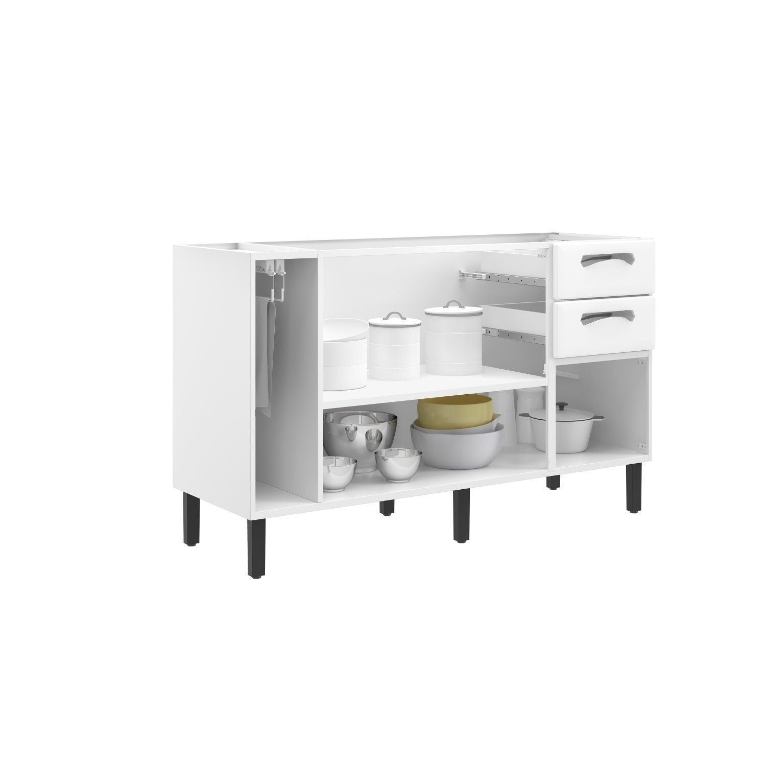 Balcão de Cozinha em Aço 3 Portas 2 Gavetas 140cm com Nicho Toalheiro sem Tampo New Premium Itatiaia Branco