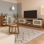 Sala de Estar Completa para TV Até 75 Polegadas Charlotte 3 Portas Cinamomo/Off White Artely Móveis