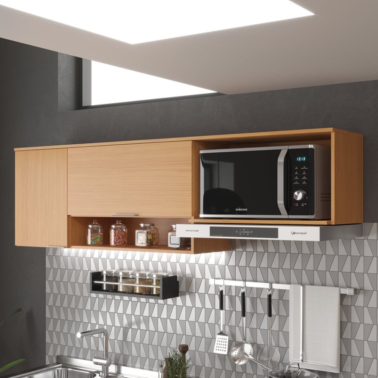 Armário Aéreo de Cozinha 190cm 2 Portas Alice Yescasa Laranja/Angelin Premium