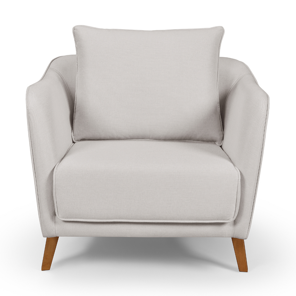 Conjunto Sofá Living Hórus e Duas Poltronas Tecido Composê Linho Cru e Marrom Terracota 2,00m