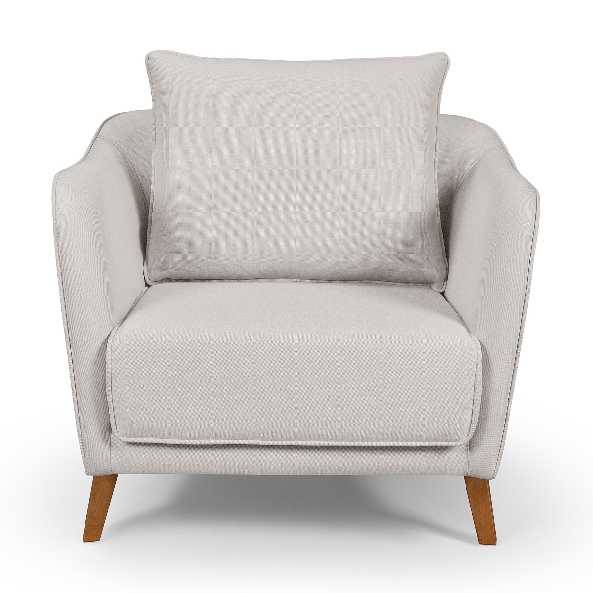Conjunto Sofá Living Hórus e Duas Poltronas Tecido Composê Linho Cru e Marrom Terracota 2,00m