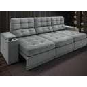 Sofá com Porta Copos e Carregador USB Eureka Velosuede Assento Retrátil e Reclinável NETSOFAS
