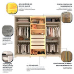 Guarda-Roupa Casal 6 Portas com Pés e LED Absolut New Reflecta 100% MDF Off White Gelius Móveis