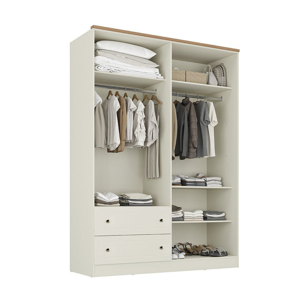 Guarda-Roupa Casal 4 Portas 2 Gavetas Ananda CabeCasa 100% MDF Bege/Offwhite
