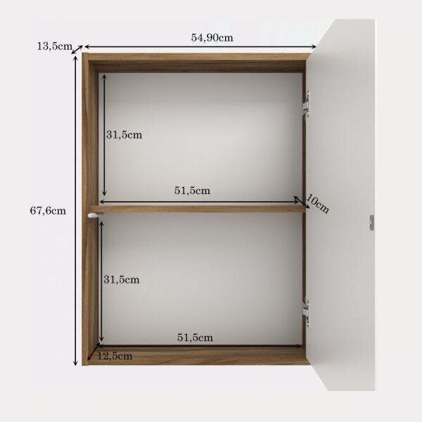 Armário Aéreo para Banheiro 1 Porta com Espelho Gael Móveis Bosi 54,9cm Nogal/Branco