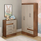 Quarto Infantil Completo Guarda-Roupa 4 Portas 2 Gavetas com Cômoda 4 Gavetas 1 Porta Ninho MDP Marrom/Castanho/Off White DiretoSim