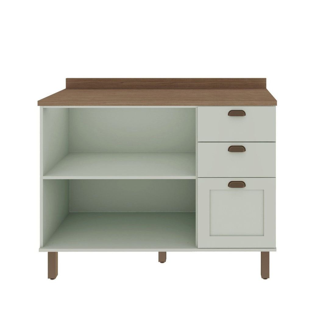 Balcão para Cozinha 2 Portas 3 Gavetas Provençal com Tampo Iluminata Genialflex Verde/Mint/Ébano Fosco