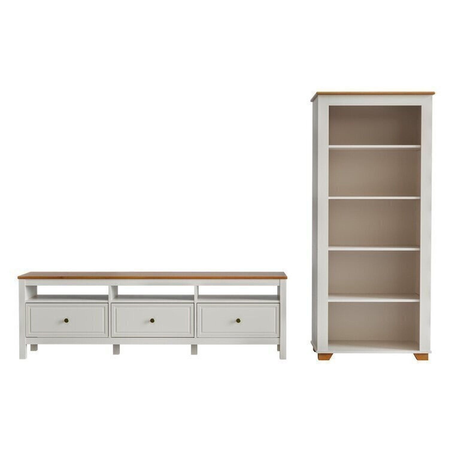 Conjunto Sala de Estar 2 Peças com Rack e Estante Ananda CabeCasa MadeiraOriginals Branco Off White/Mel