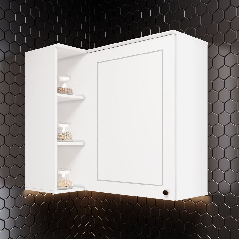 Armário Aéreo Canto Reto 1 Porta 94cm Emily Espresso Móveis Branco/HP