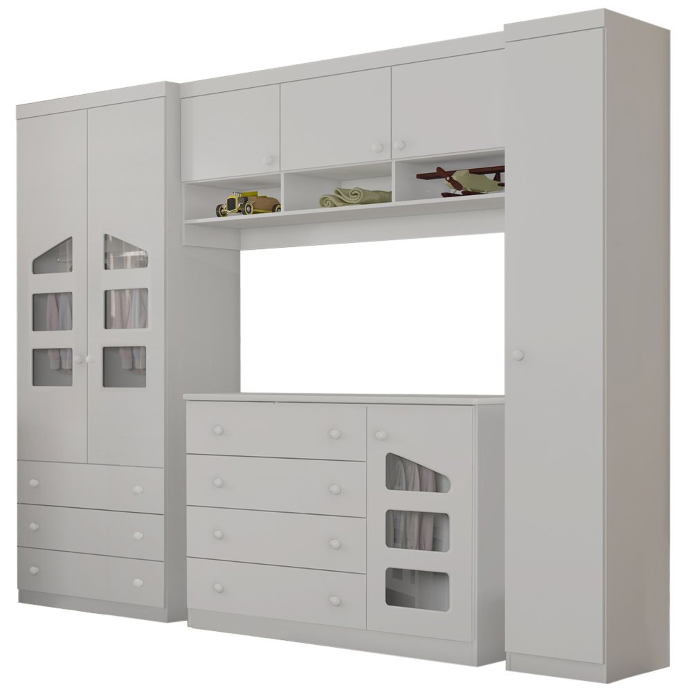 Quarto Infantil Phoenix Baby com Guarda-Roupa Modulado e Cômoda Eloísa 4 Peças Branco