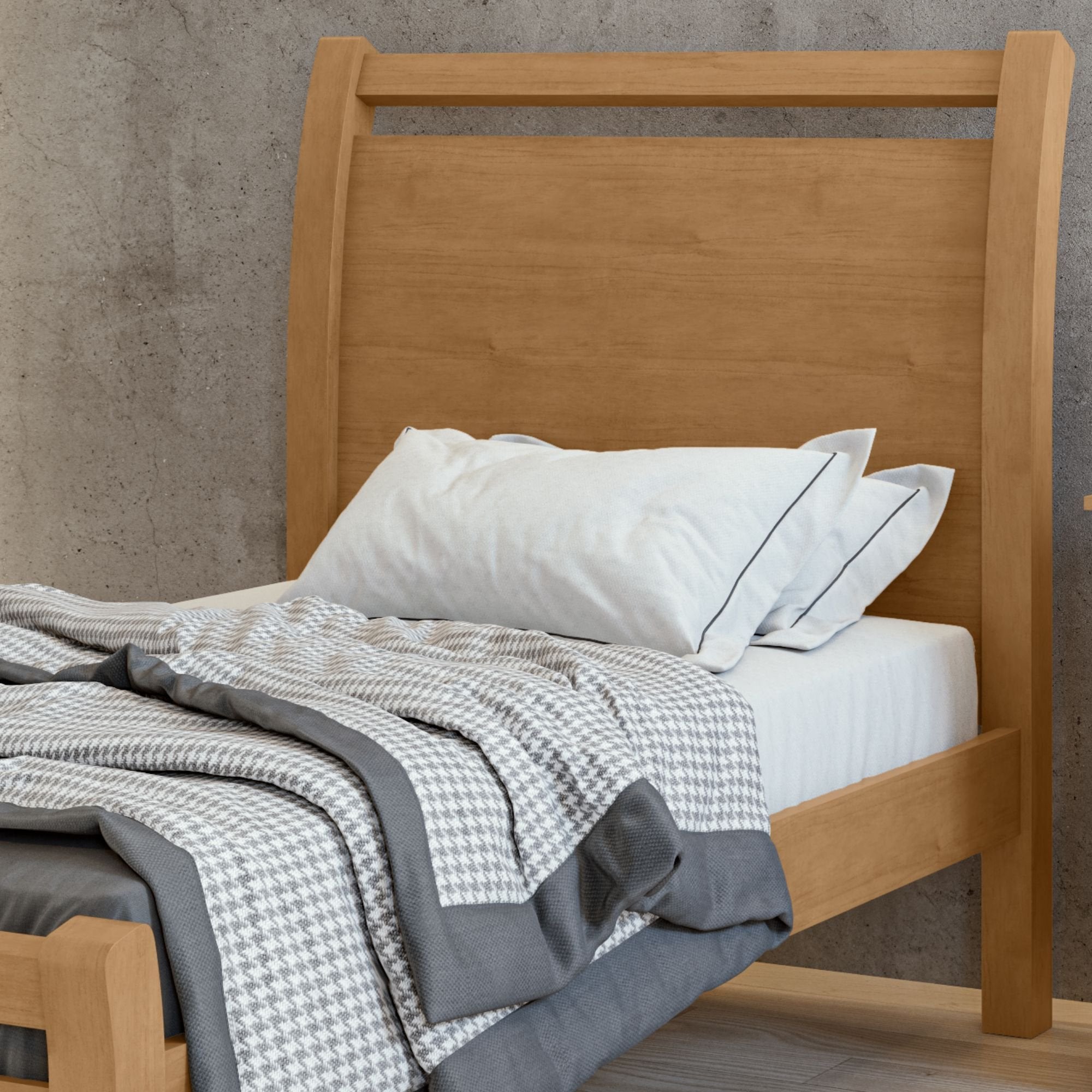 Cama Solteiro Cabeceira Curva MDF Móveis Lopas Reali Plus Amêndoa Clean