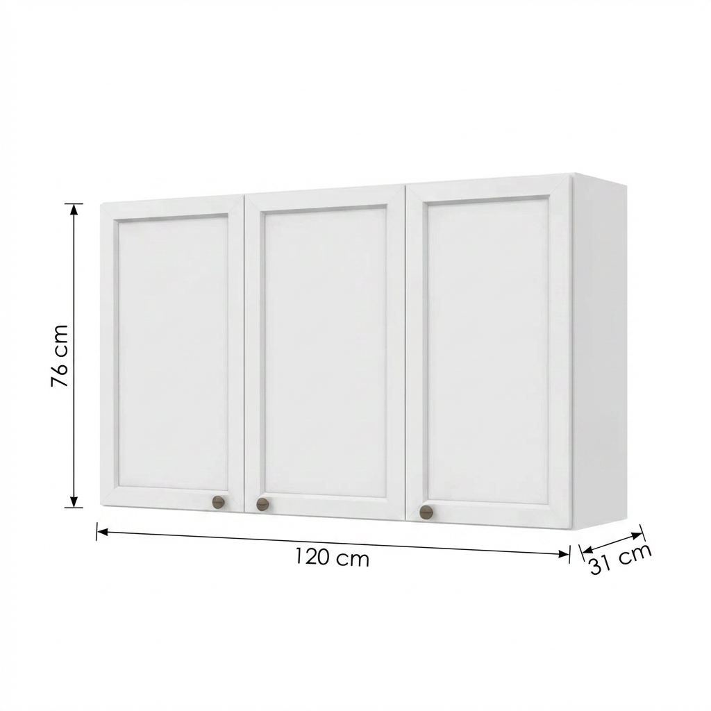 Armário Aéreo 3 Portas 120cm Unna Yescasa Branco