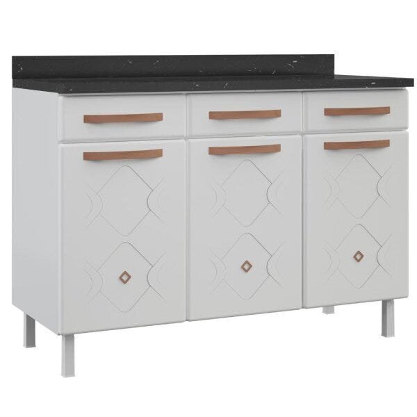Balcão de Cozinha em Aço Triplo com Tampo 3 Portas 3 Gavetas 120cm Mirage New Telasul Branco