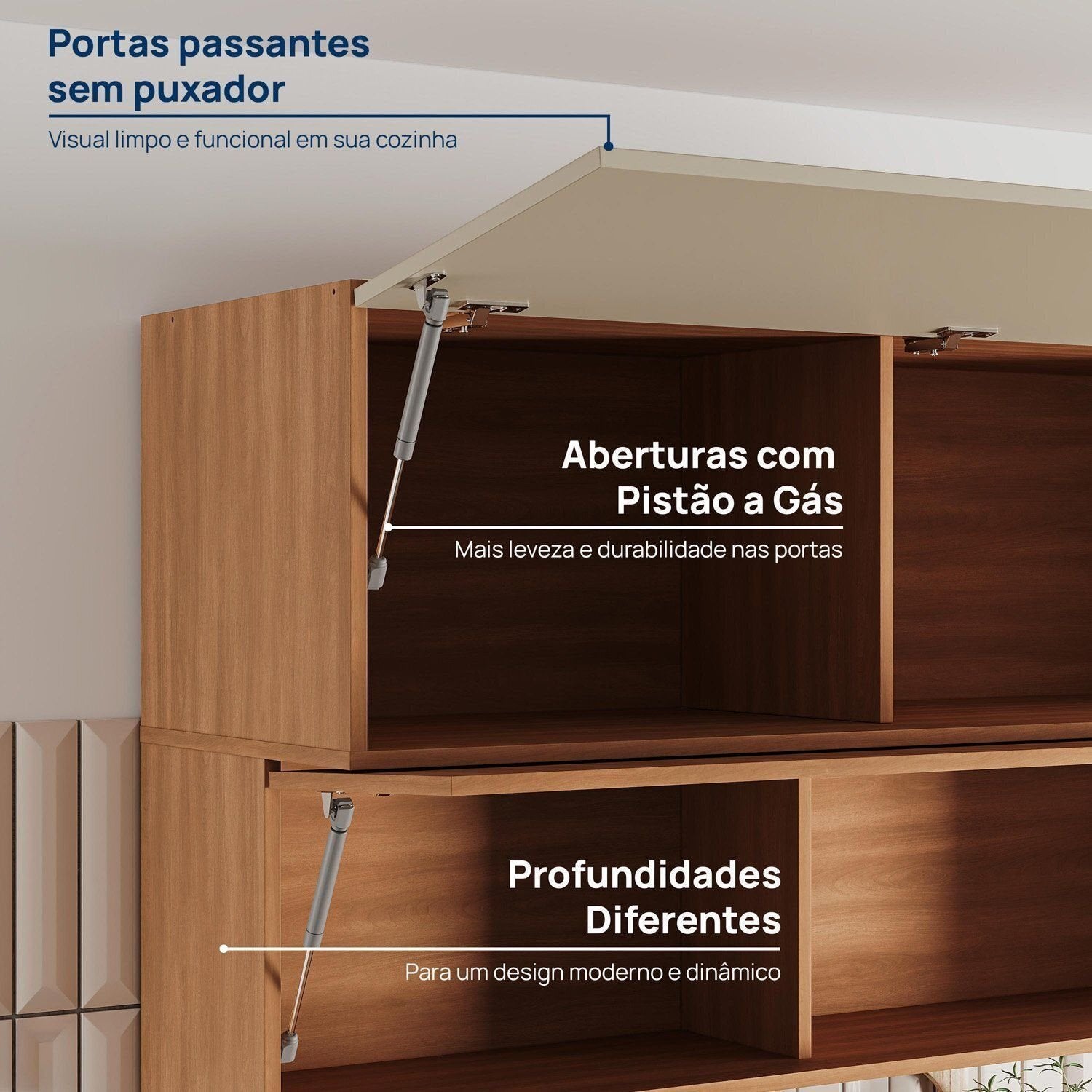 Armário Aéreo 2 Portas Basculantes 120cm Aroeira CabeCasa MadeiraOriginals Cinza/Sereno/Cedro