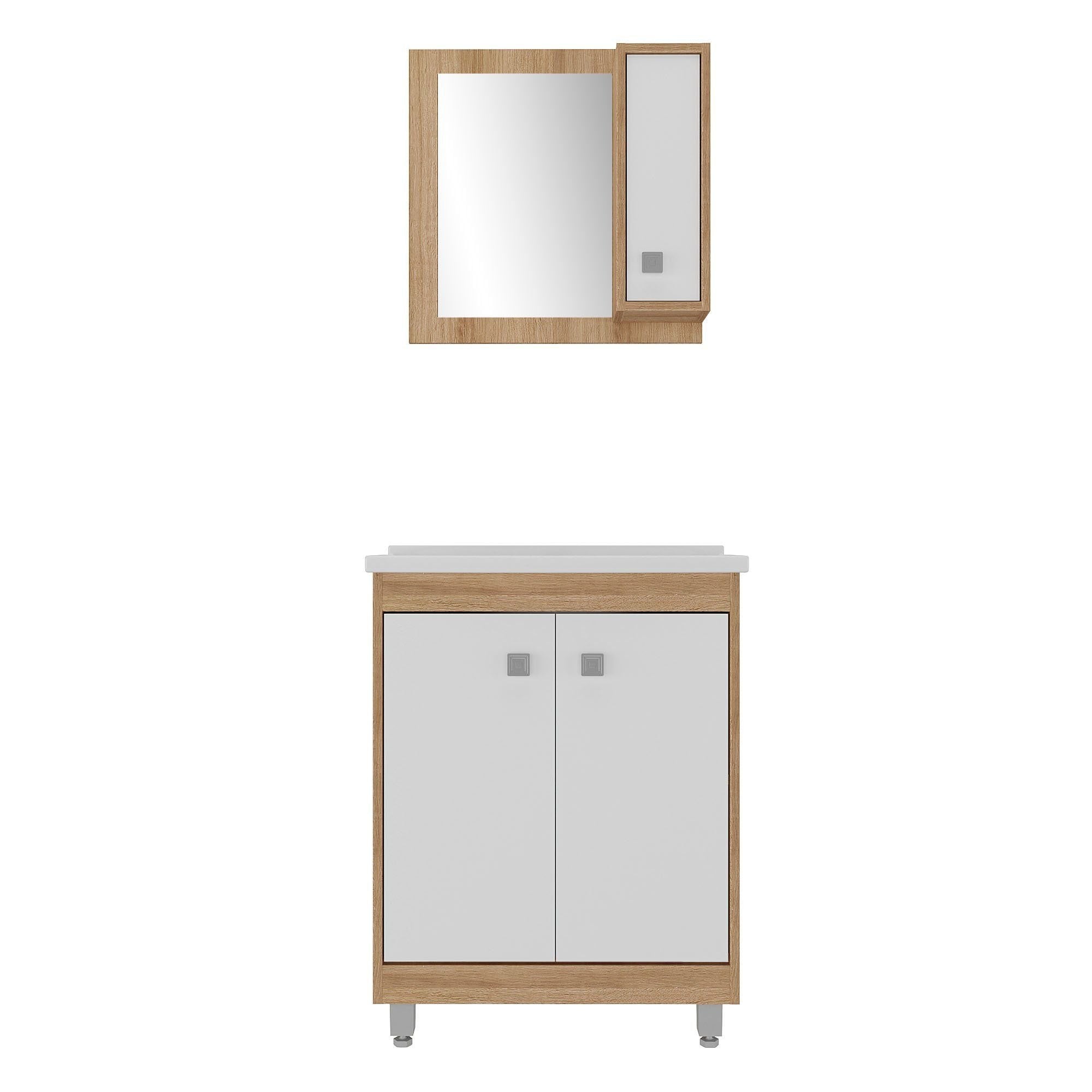 Conjunto para Banheiro Gabinete Suspenso com Cuba e Espelheira Essenza Ozini 60cm Lamina Mel/Branco