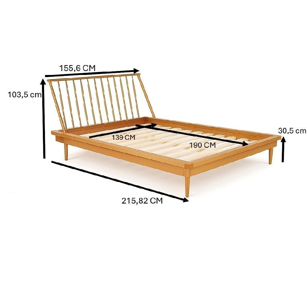 Cama de Casal Lunna Madeira Maciça Empório Paraíso Bege/Caramelo
