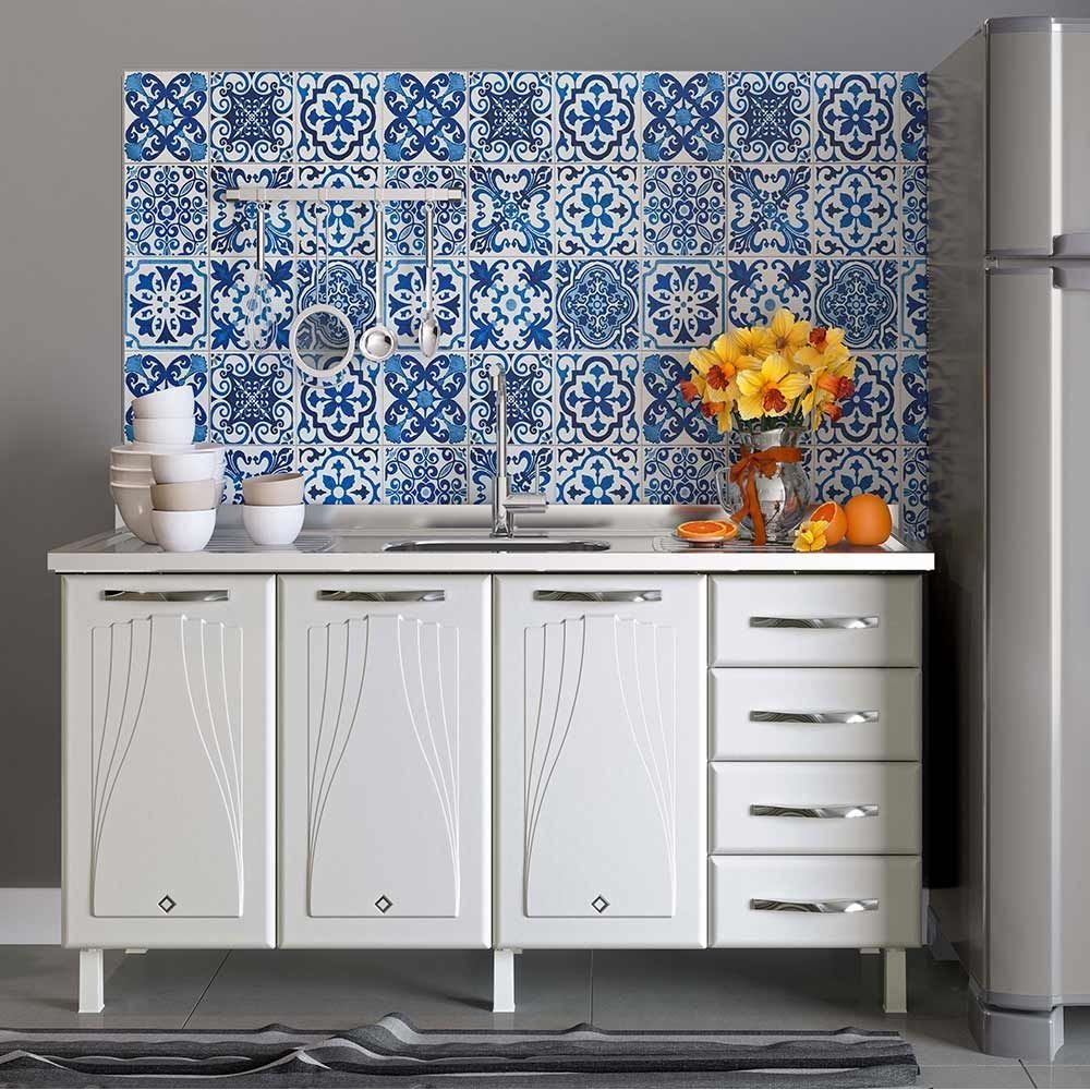 Balcão de Cozinha em Aço 3 Portas 4 Gavetas 160cm sem Tampo Star New Telasul Branco