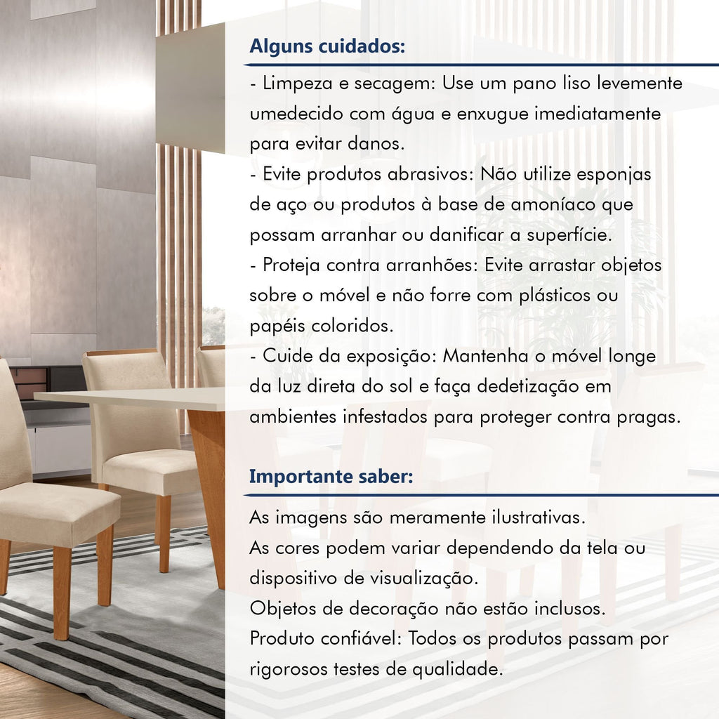 Conjunto Sala de Jantar Mesa Tampo Dakota Plus 160x80cm com 6 Cadeiras Luisa Yescasa