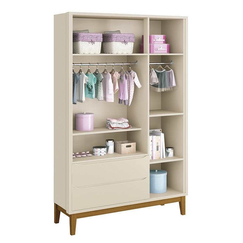 Jogo de Quarto Infantil Guarda-Roupa 3 Portas e Cômoda 1 Porta Classic Reller Móveis Areia Fosco com Pés