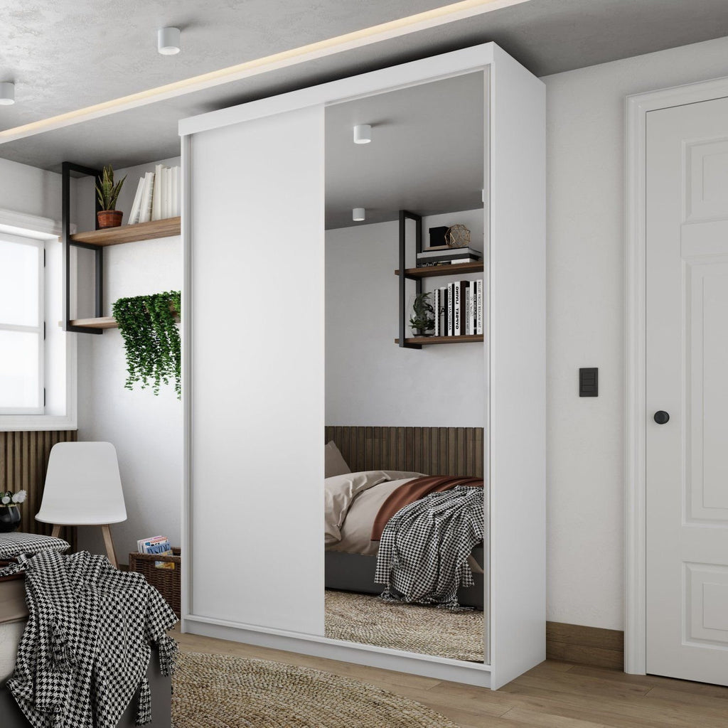 Guarda-Roupa Solteiro 2 Portas 1 Espelho 100% MDF Geneve RR Móveis Branco