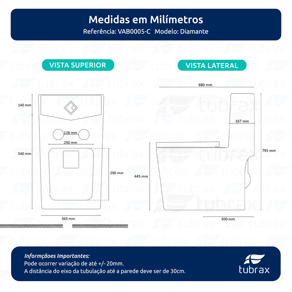 Vaso Sanitário Monobloco Cerâmica Diamante Tubrax Branco VAB0005