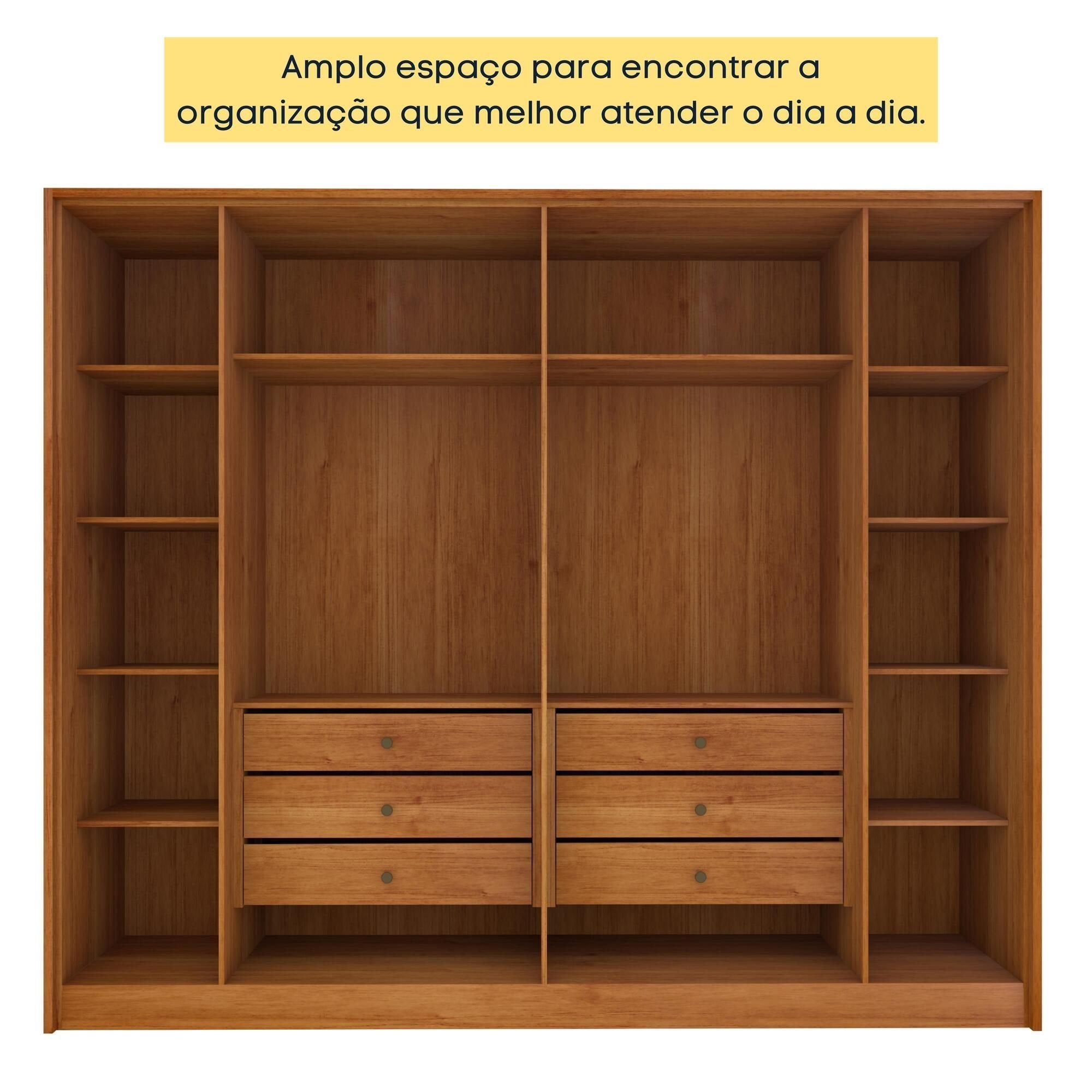 Guarda-Roupa Casal Ripado 6 Portas 6 Gavetas 275cm Yescasa Marrom/Cinamomo