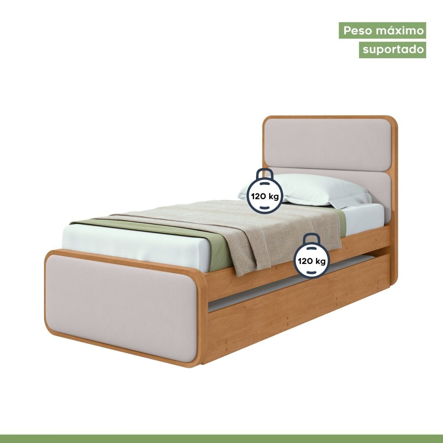 Bicama Solteiro Corino Loop Cama Auxiliar Móveis Lopas Marrom Amêndoa Clean
