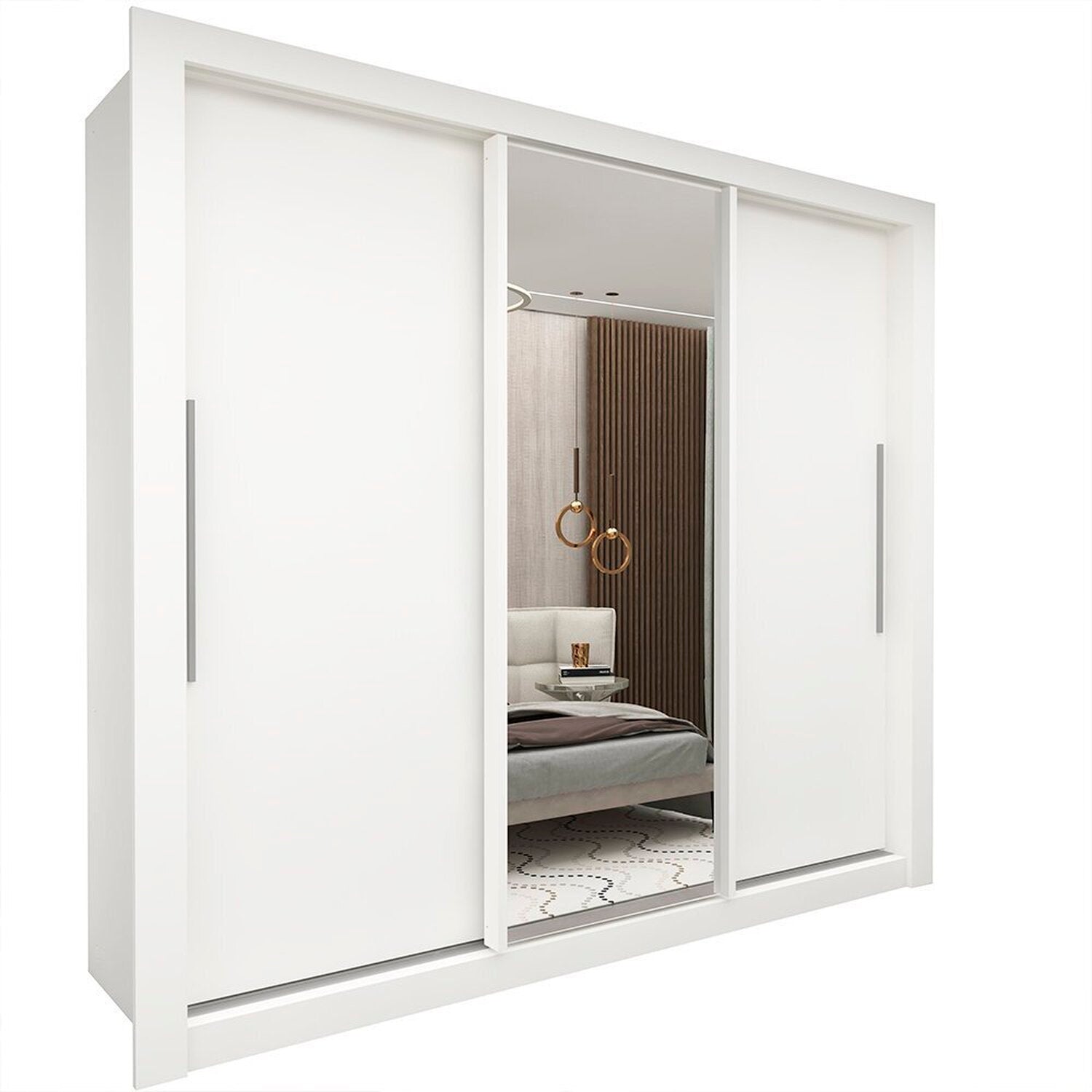 Guarda-Roupa Casal 3 Portas 1 Porta Espelhada Milão 100% MDF Yescasa Branco