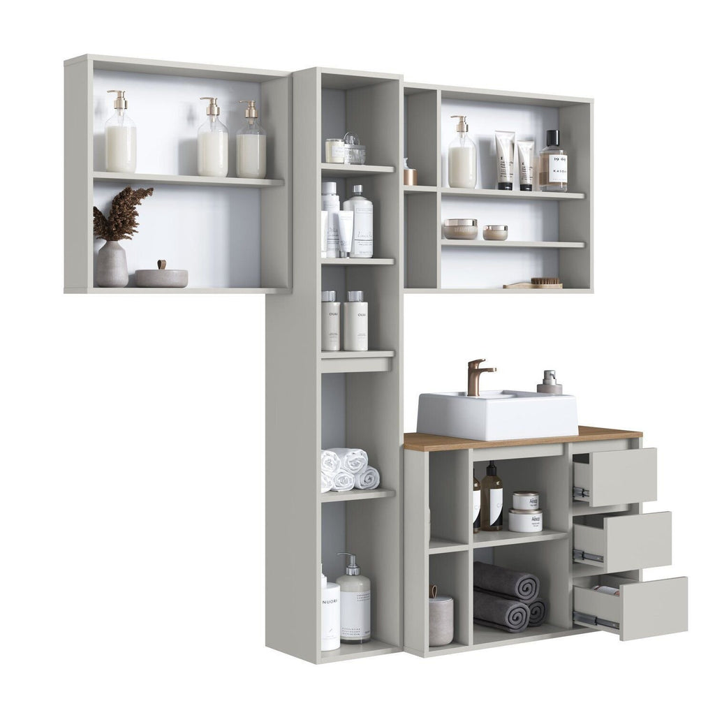 Conjunto para Banheiro Modulado 168cm com 4 Peças Gabinete Suspenso com Cuba Belagavi Art in Móveis Arenas