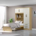 Guarda-Roupa Infantil com Cama 4 Portas 3 Gavetas Lisboa Espresso Móveis Branco/Pink