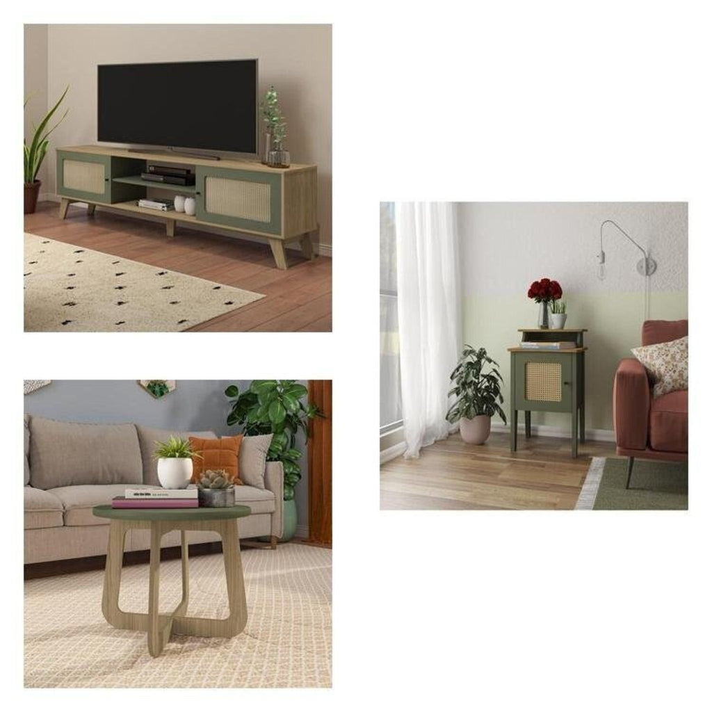 Kit 3 Peças Sala de Estar Charlotte Rack para TV Até 75 Polegadas Mesa de Centro e Apoio Espresso Móveis Carvalho/Menta