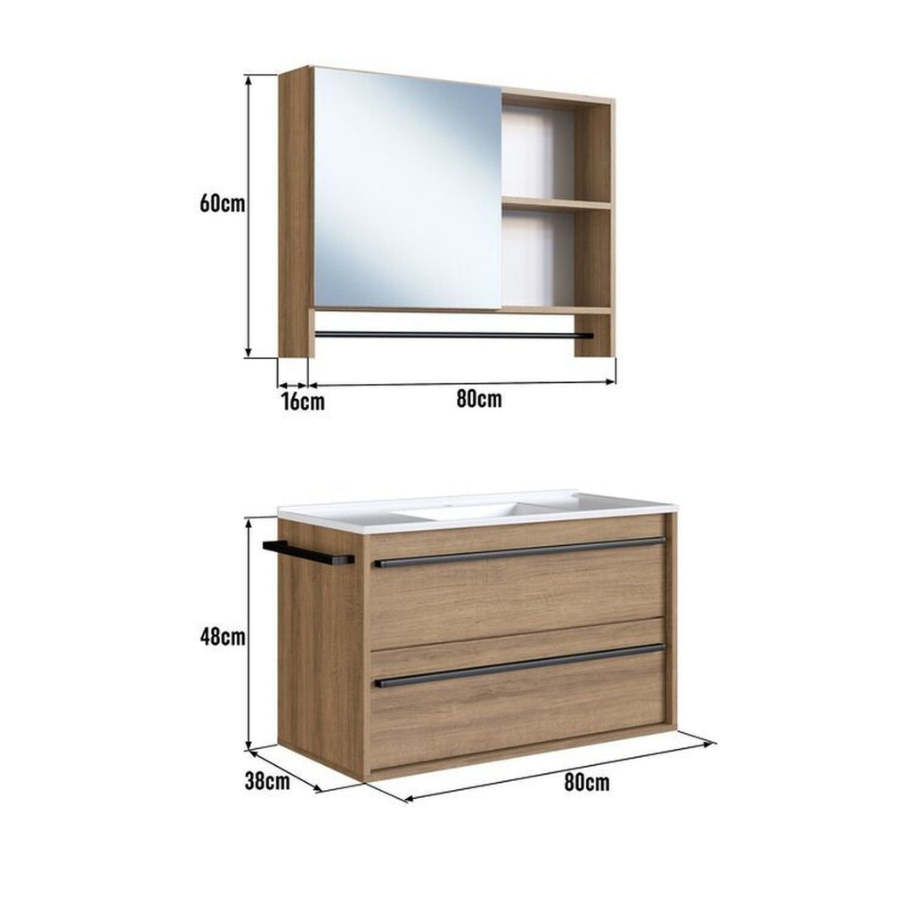 Conjunto para Banheiro Gabinete Suspenso 80cm com Cuba e Espelheira Prodecor CJ8030.20 Marrom/Mel
