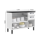 Balcão Cozinha em Aço 3 Portas 2 Gavetas 120cm com Tampo New Premium Itatiaia Branco/Nero Marquina