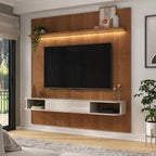 Conjunto Sala de Estar Painel para TV até 75 pol Atenas com Mesa de Centro Onda e Carrinho Bar Brito Marrom