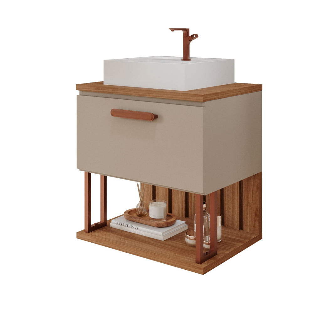 Gabinete Suspenso com Cuba 60cm Mari Espresso Móveis Bege/Cappuccino