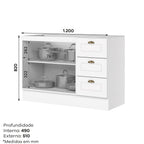 Balcão Pia 3 Gavetas 2 Portas 120cm 100% MDF Americana Henn Branco