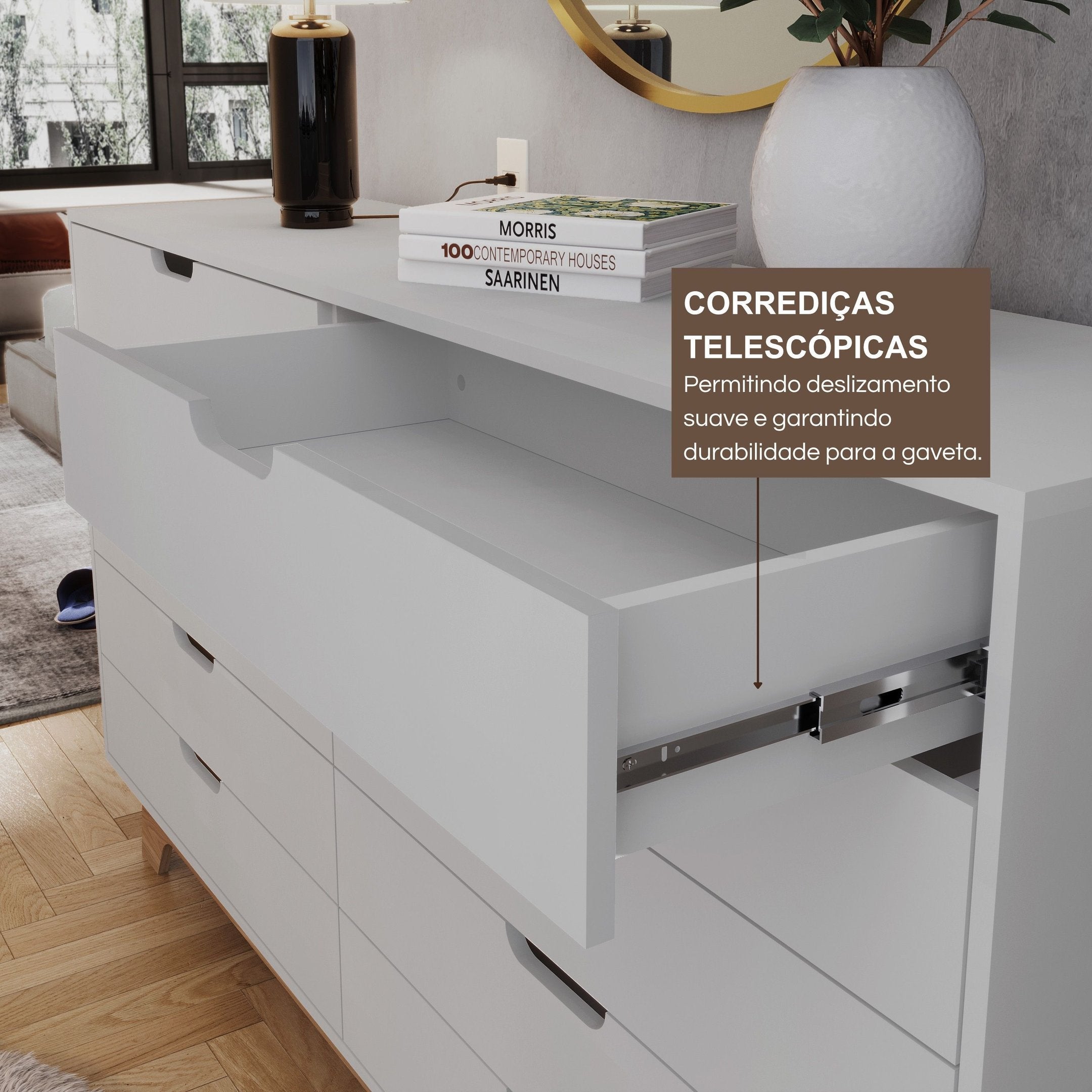Cômoda Alice 10 Gavetas 160cm Yescasa Branco/Louro Freijó