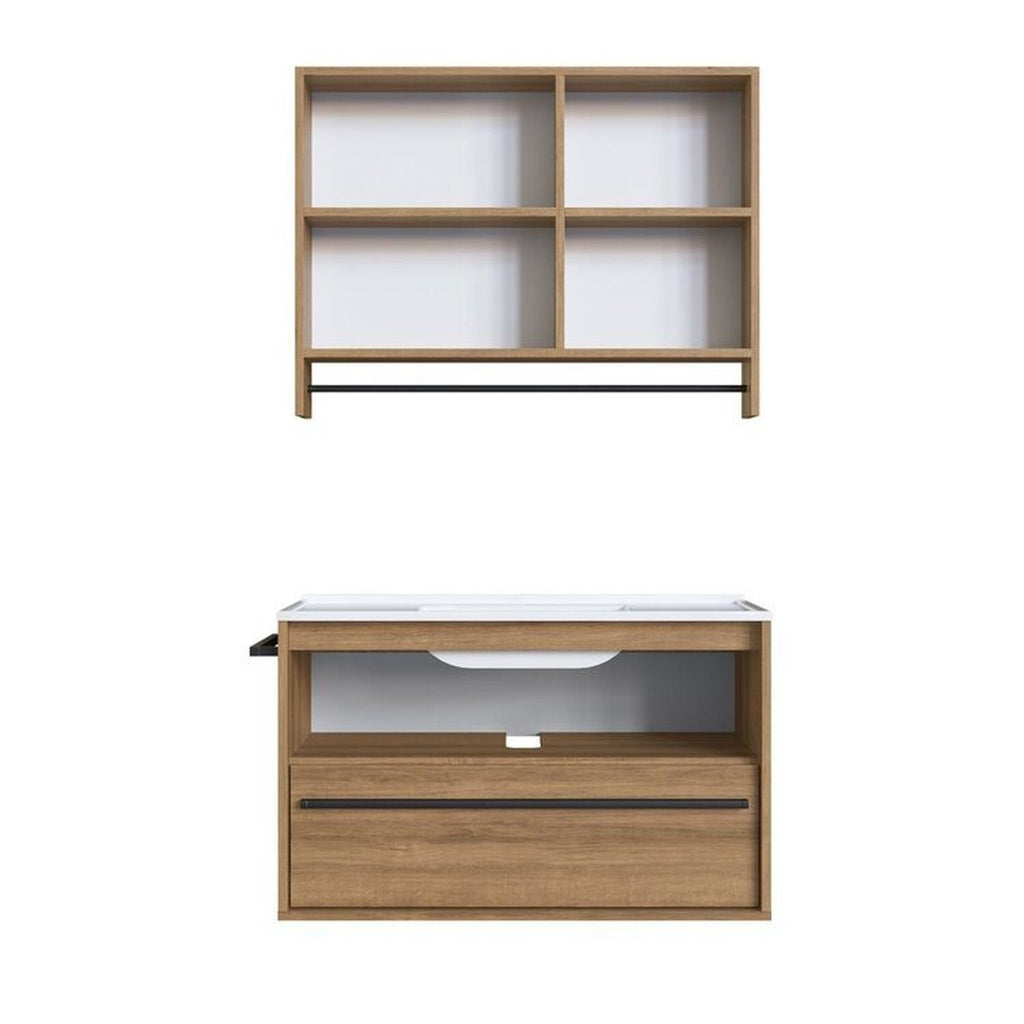 Conjunto para Banheiro Gabinete Suspenso 80cm com Cuba e Espelheira Prodecor CJ8030.20 Marrom/Mel