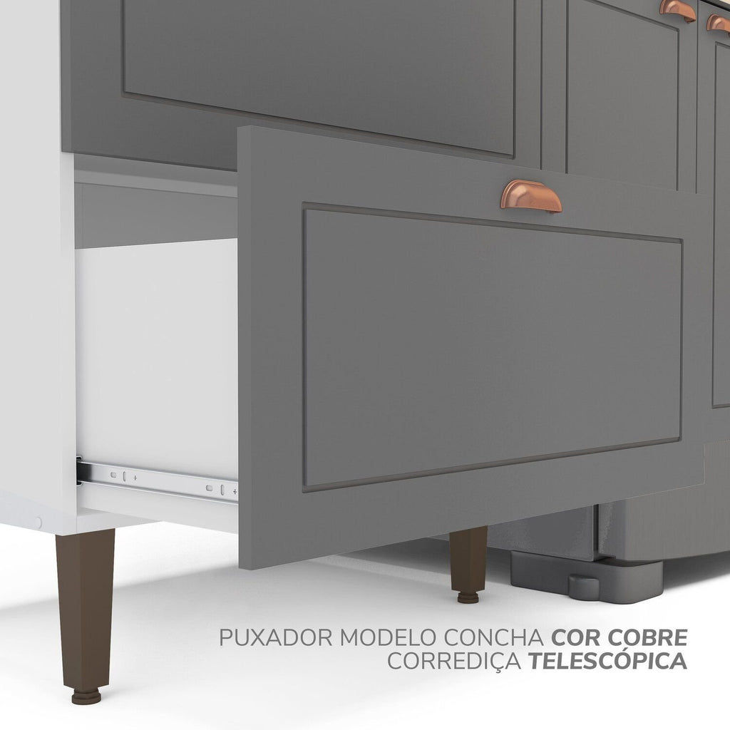 Cozinha Completa Pérola Yescasa 5 Peças Torre Quente Aéreo 3 Portas Balcão 2 Gavetas Basculante Cinza/Branco 270,2x219,4x52cm