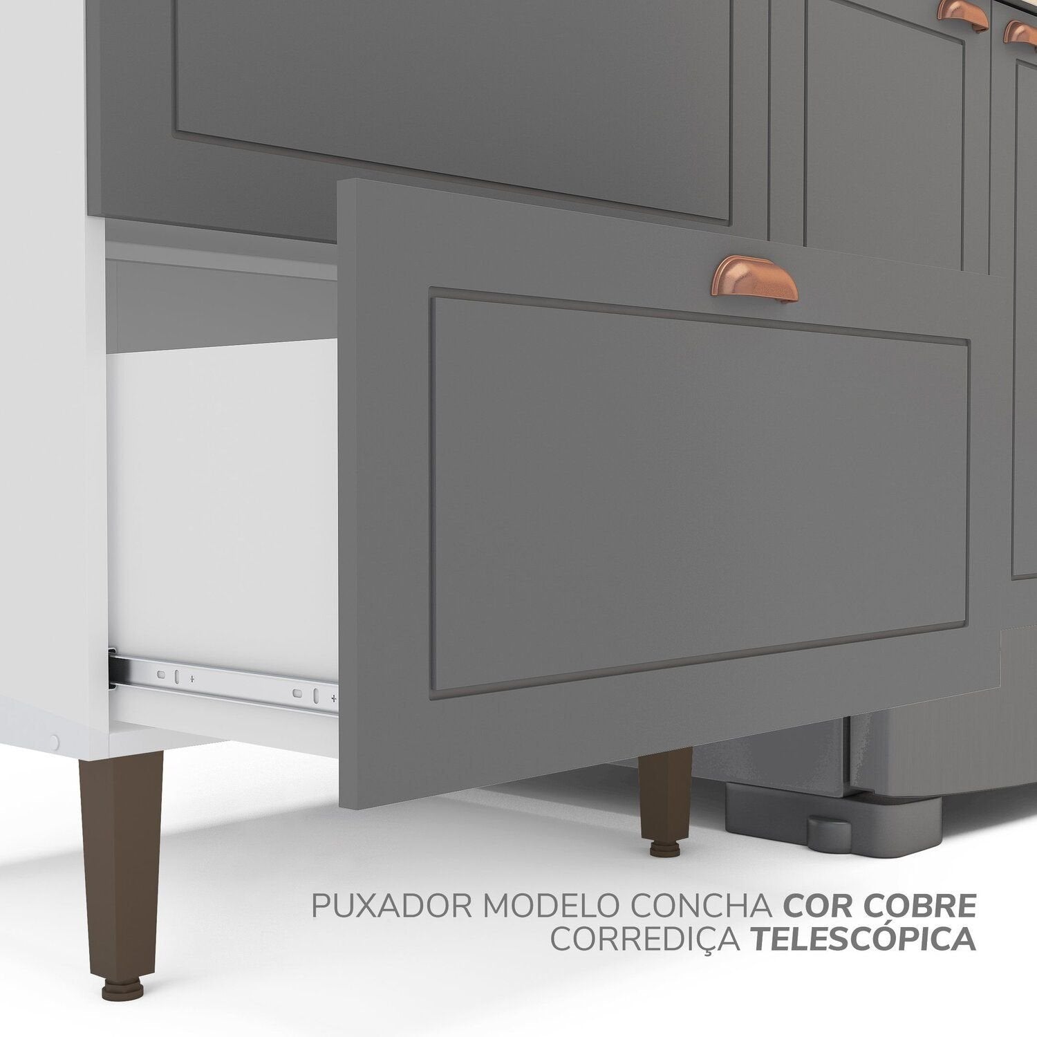 Cozinha Completa Pérola Yescasa 5 Peças Torre Quente Aéreo 3 Portas Balcão 2 Gavetas Basculante Cinza/Branco 270,2x219,4x52cm