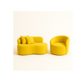 Conjunto Sala de Estar Gaia 1 Poltrona Sofá Curvo Orgânico Suede Azul Marinho MD Montanaris Decor