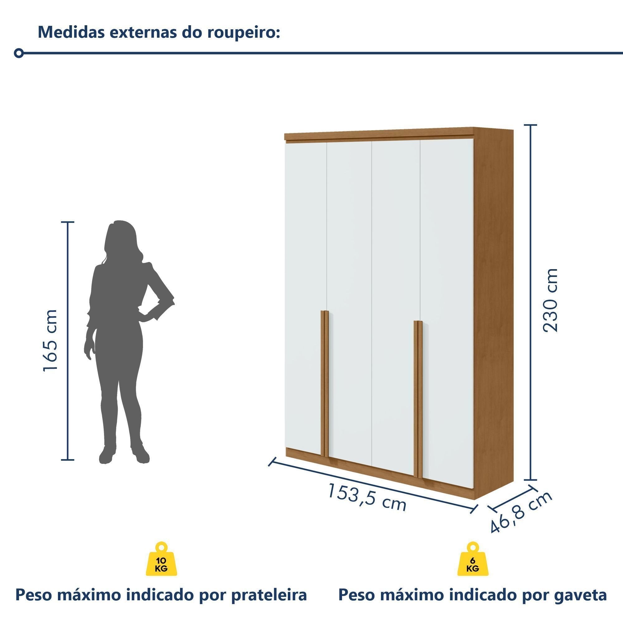 Guarda-Roupa Solteiro 4 Portas 2 Gavetas Alonzo Móveis Lopas 100% MDF Marrom Amêndoa Clean/Branco