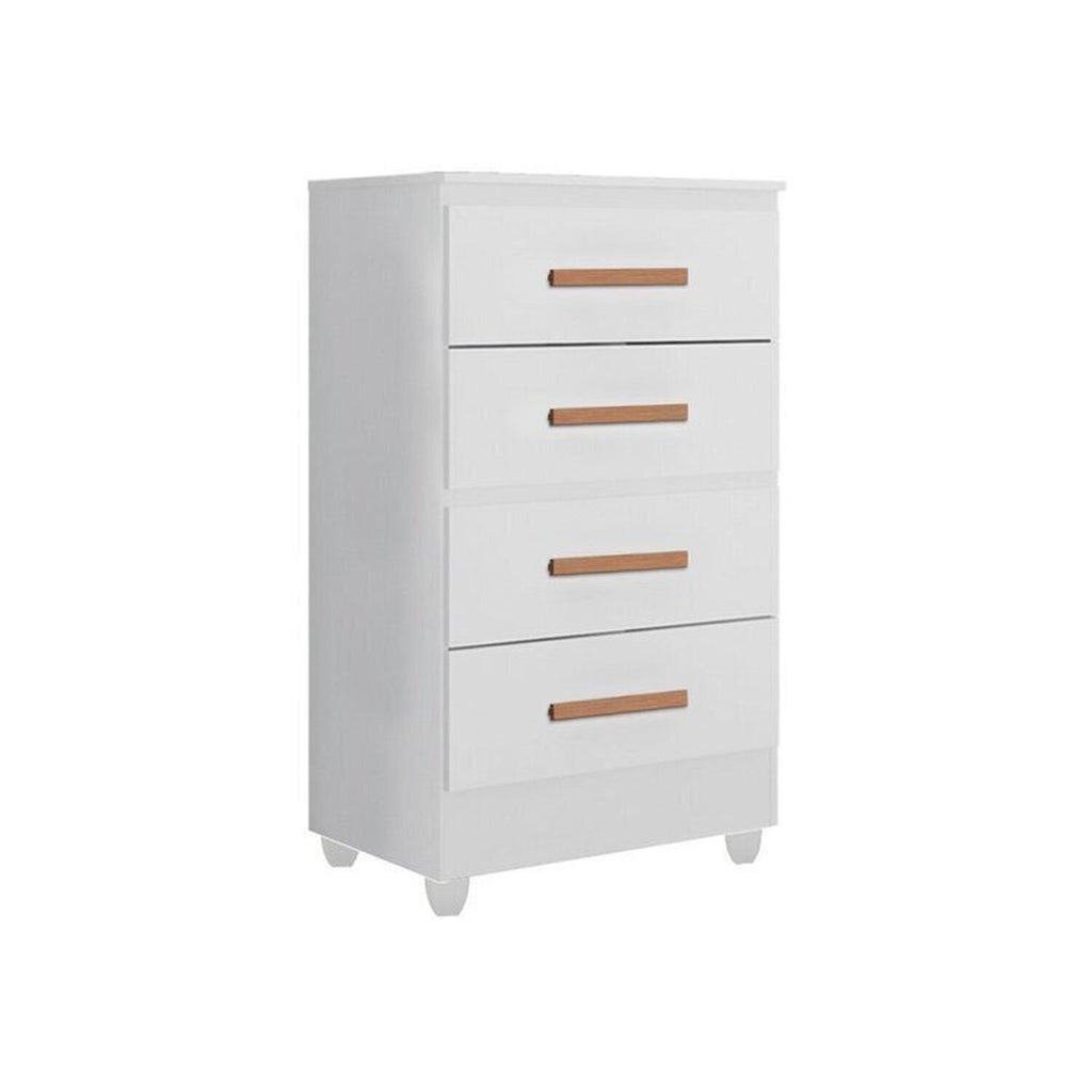 Quarto Bebê Infantil com Guarda-Roupa 4 Portas e 2 Gavetas e Cômoda 4 Gavetas Branco Móveis Leão