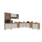 Cozinha Completa Fidelitá Paris 7 Peças 600cm 16 Portas 6 Gavetas com Tampo Nogal/Salinas 600x53x204,5cm