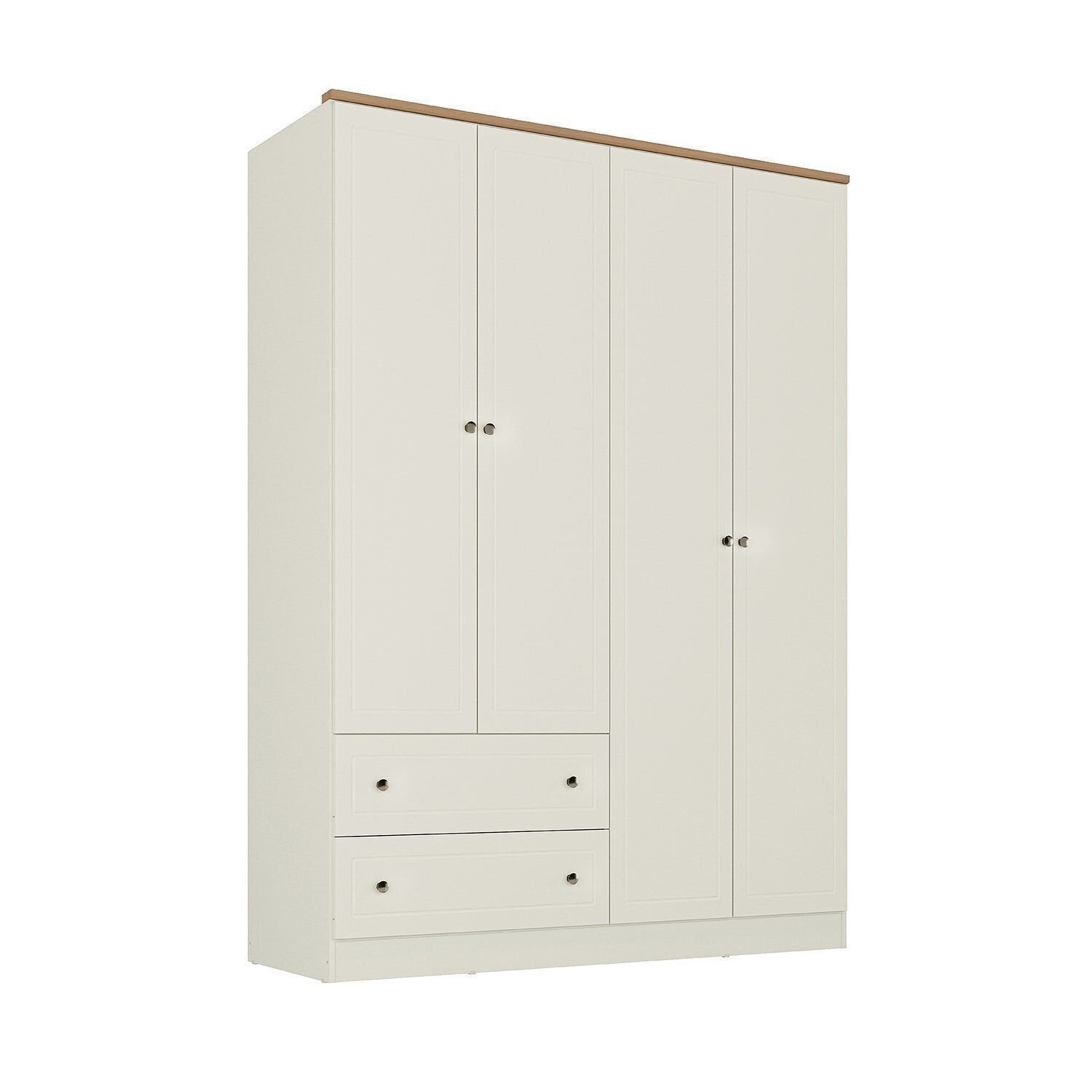 Guarda-Roupa Casal 4 Portas 2 Gavetas Ananda CabeCasa Bege/Offwhite