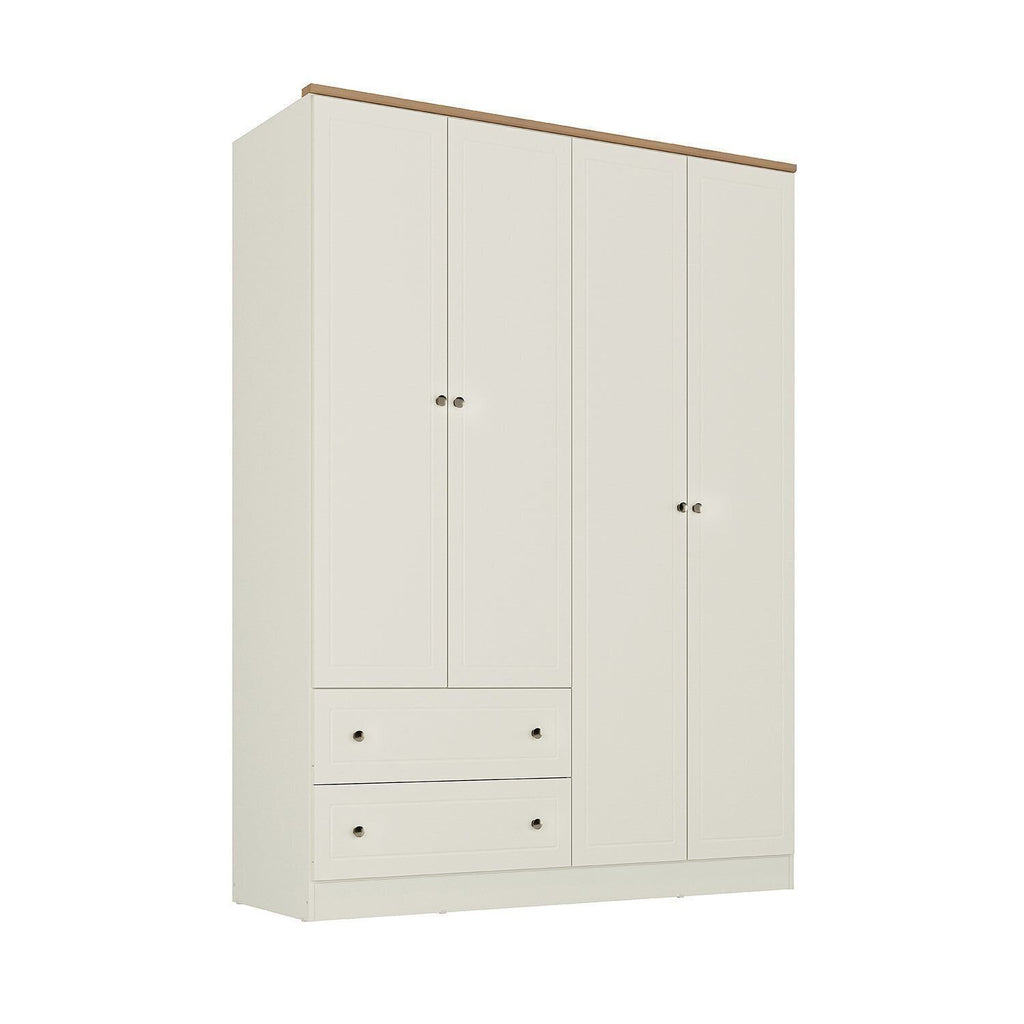 Guarda-Roupa Casal 4 Portas 2 Gavetas Ananda CabeCasa 100% MDF Bege/Offwhite