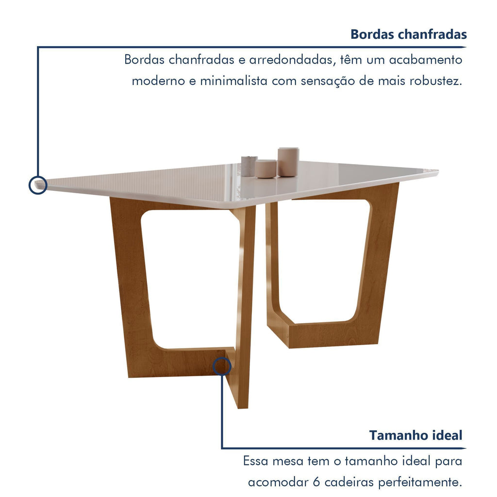Conjunto Sala de Jantar Mesa Redonda Tampo Vidro e MDF com 6 Cadeiras Luísa Smart Plus Cel Móveis